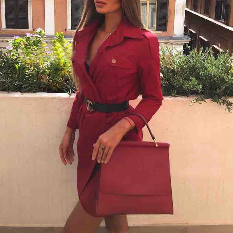 Deep V-Neck Irregular Long Sleeve Dress