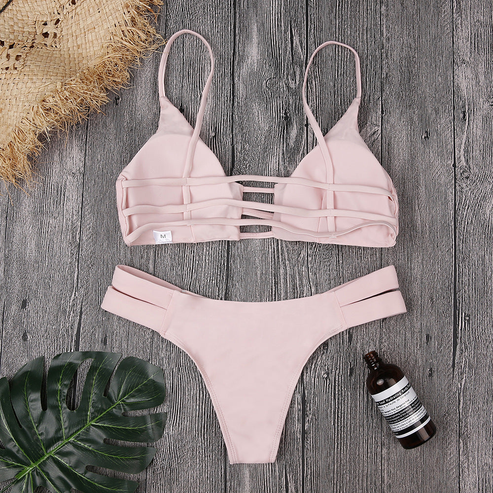 Fashion Pink Bikini Split Swimsuit