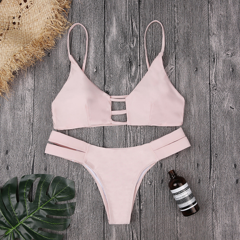 Fashion Pink Bikini Split Swimsuit