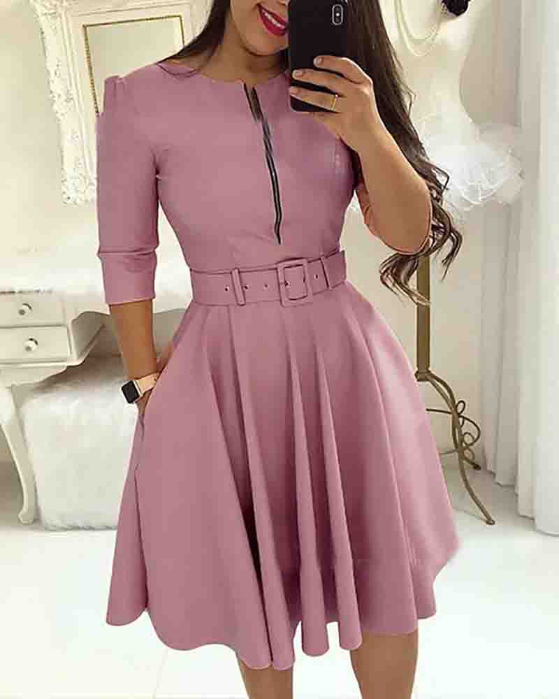 Slim Zipper Long-Sleeved Dress