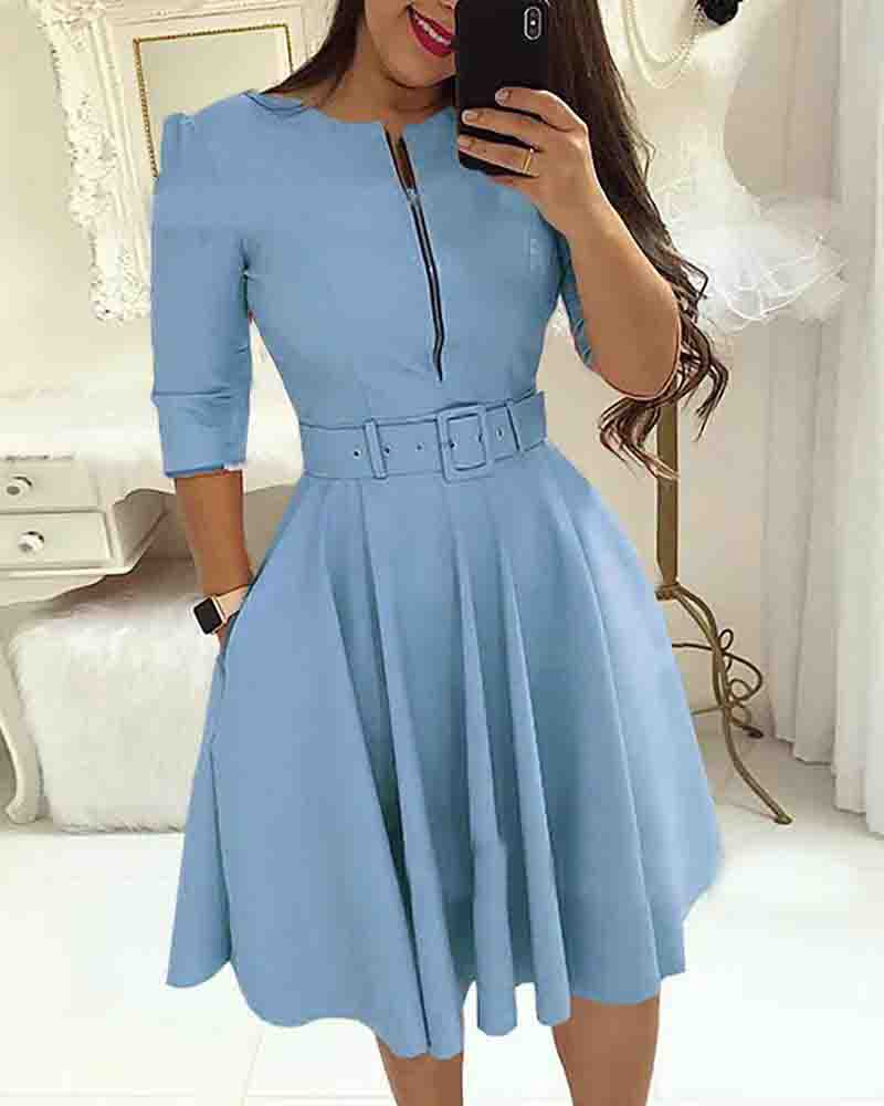 Slim Zipper Long-Sleeved Dress