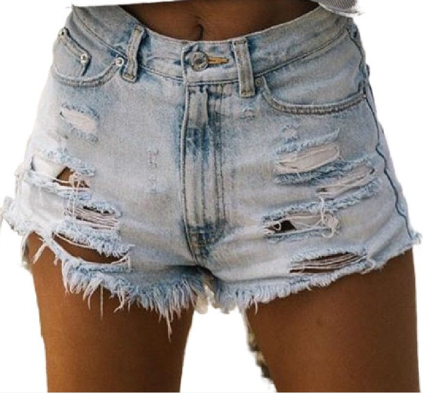 Casual High Waist Ripped Denim Shorts
