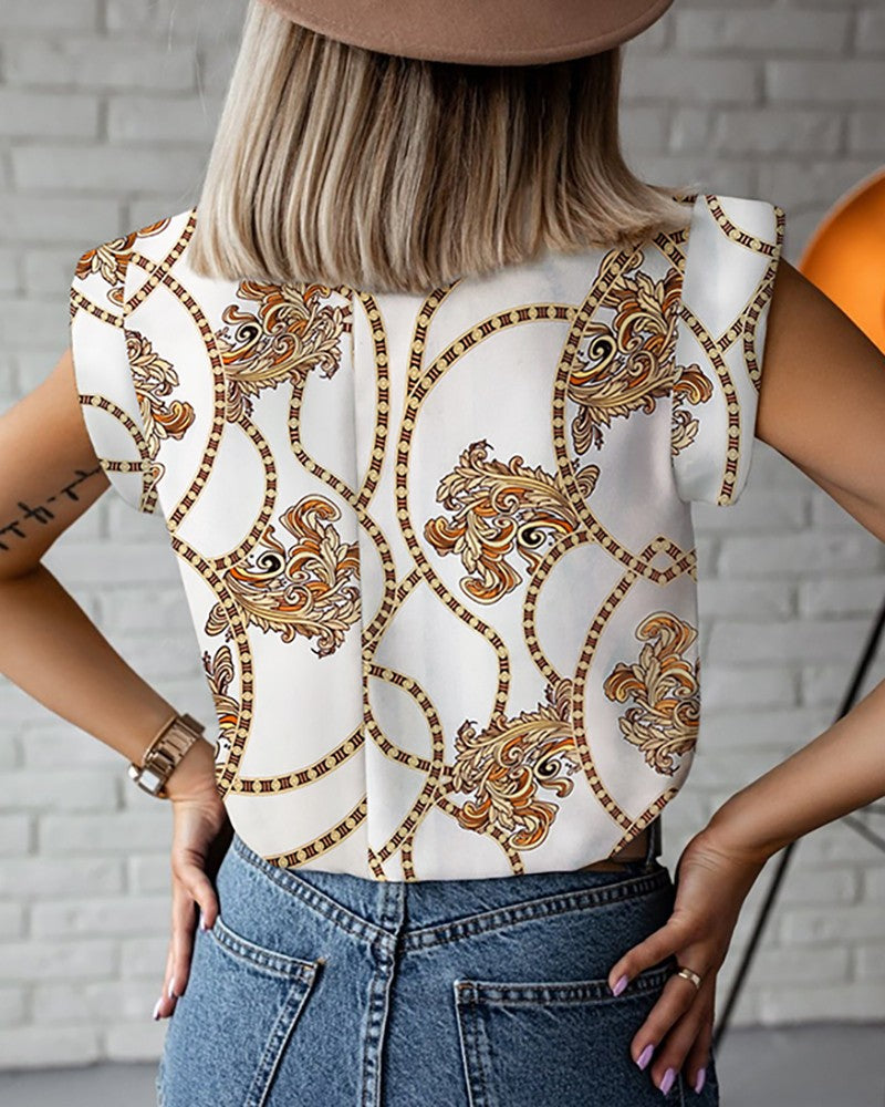 Chain Short Sleeve Printed Shirt Top