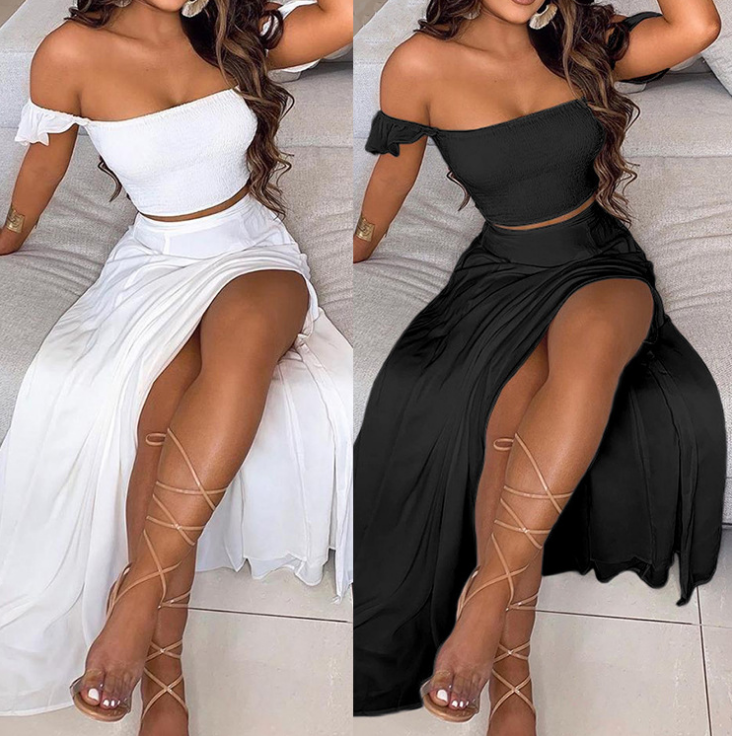 Solid Color Chiffon High Waist Two-Piece Dress