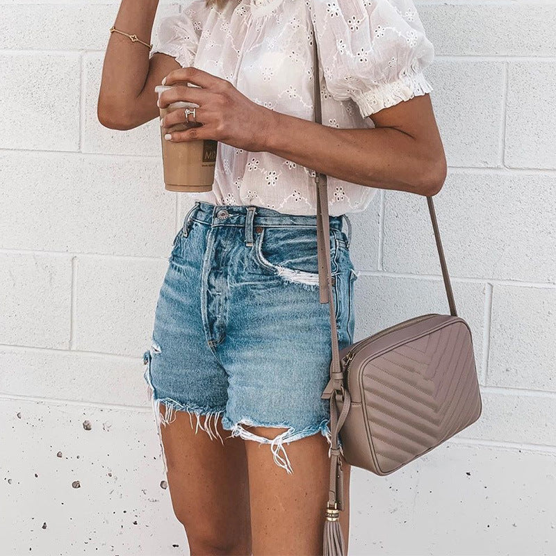 Loose Button Women'S Denim Shorts
