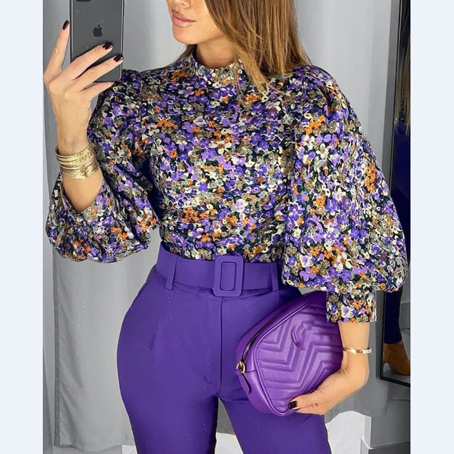Floral Print Lantern Sleeve Top