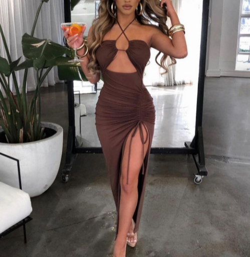 Fashion Sexy Halter Neck Sleeveless Slit Dress