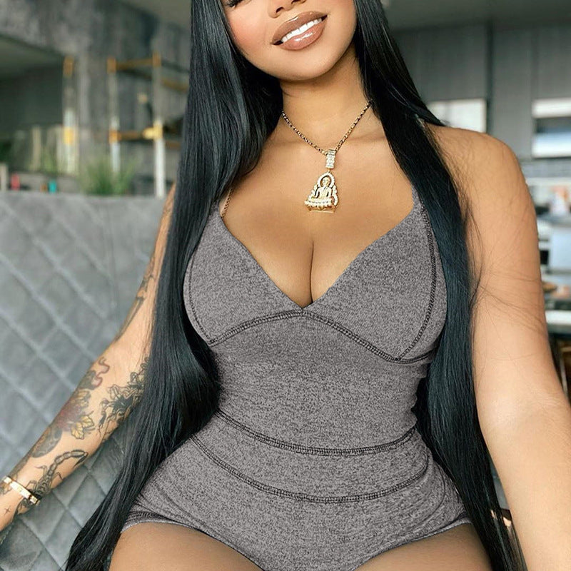 Women'S Sexy Deep V Low-Cut Hip Jumpsuit