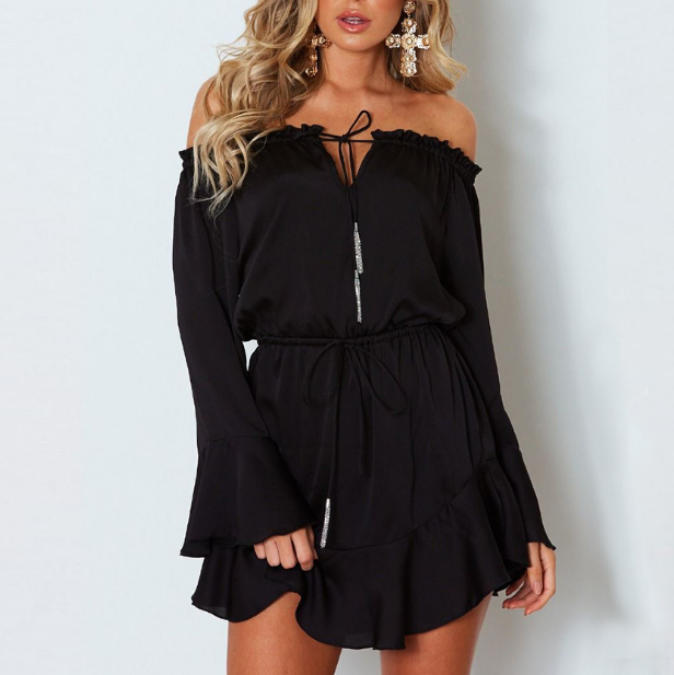 Fashion Sexy Ruffled Long Sleeve Dress