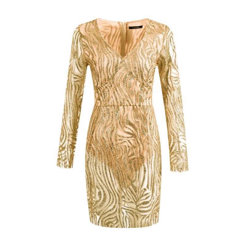 V-Neck Long Sleeve Sexy High Waist Bag Hip Dress