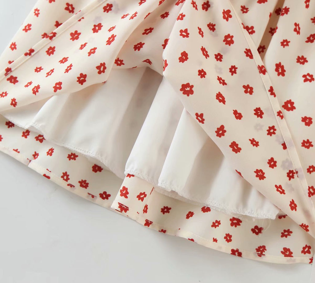 Women'S Retro Printing One Word Collar Short Sleeve Dress