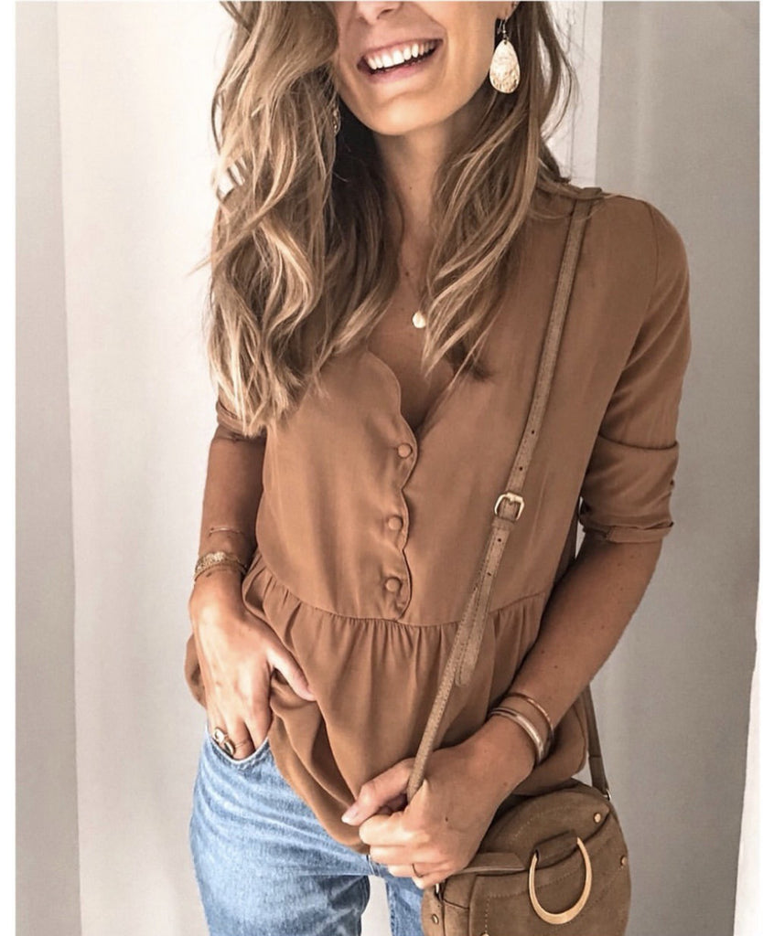 Women'S Solid Color V-Neck Shirt Top
