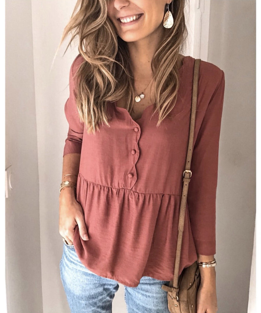 Women'S Solid Color V-Neck Shirt Top