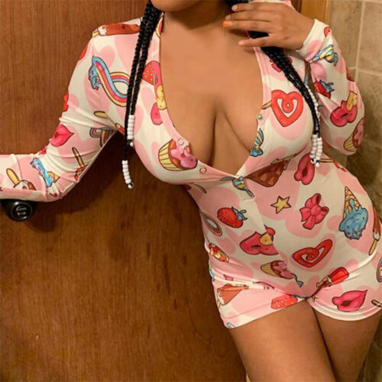 Slim Printed Sexy Long Sleeve Jumpsuit