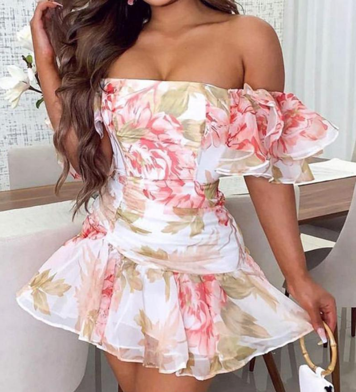 One-Shoulder Printed Chiffon Dress