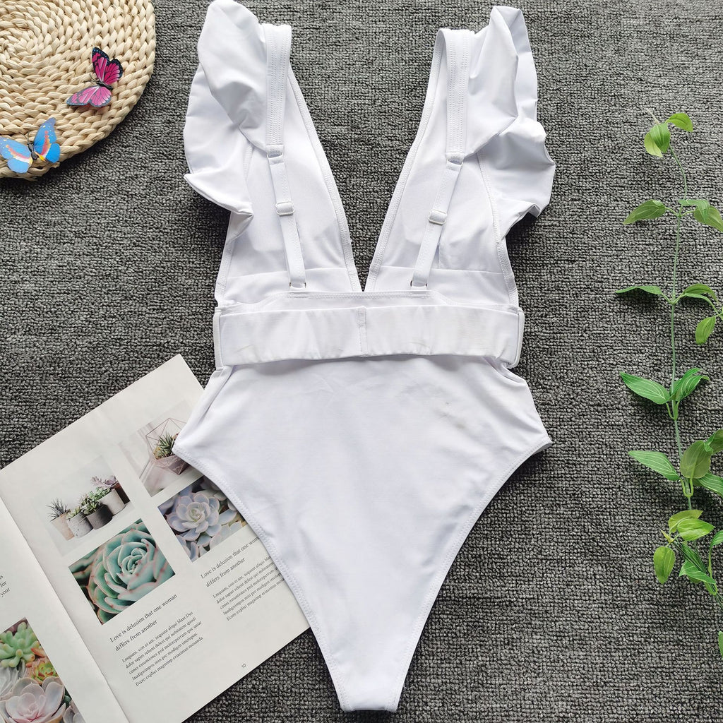 One-Piece Flounced White Swimsuit Bikini