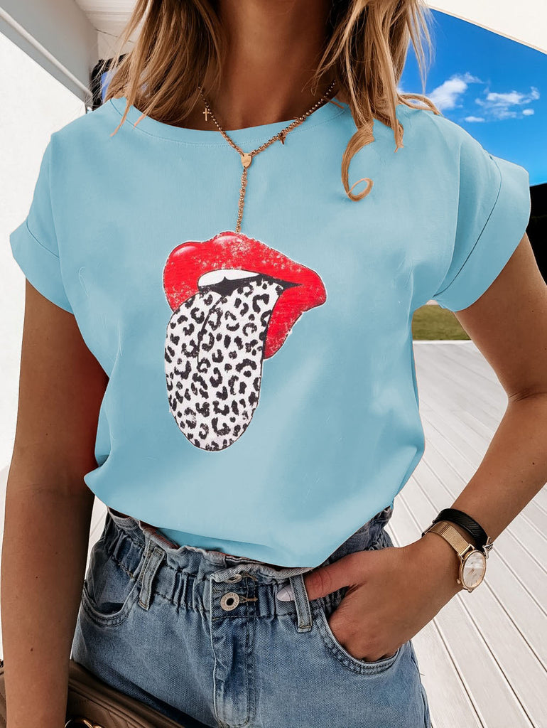 Printed Short Sleeve Round Neck T-Shirt