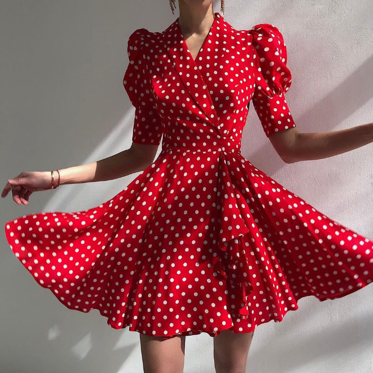 High Waist V-Neck Short Sleeve Temperament Dress