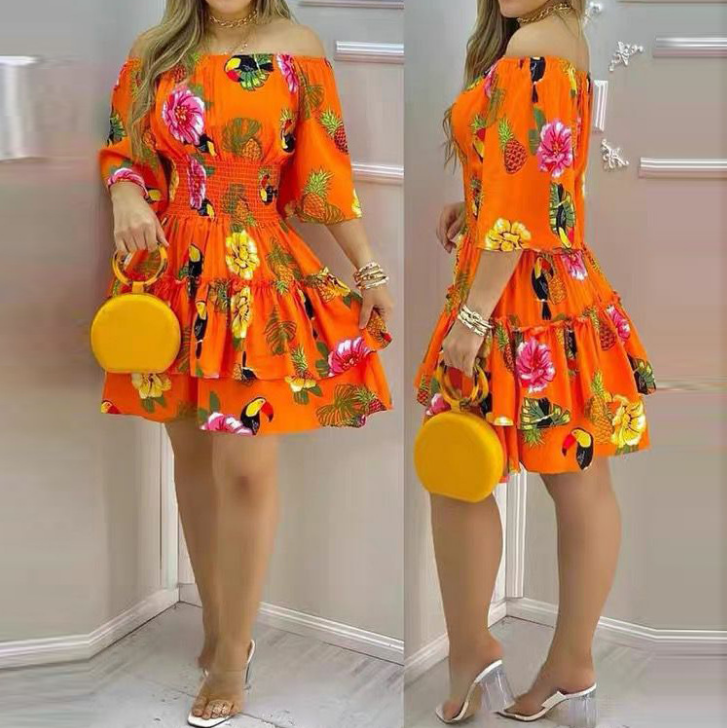 One-Shoulder Sexy Tight-Fitting Irregular Print Dress