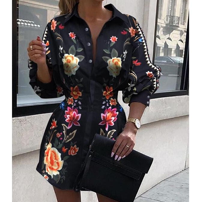 Fashion Slim Printed Long Sleeve Dress