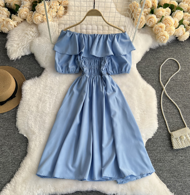 Sweet Lotus Leaf Temperament One-Piece Neck Dress