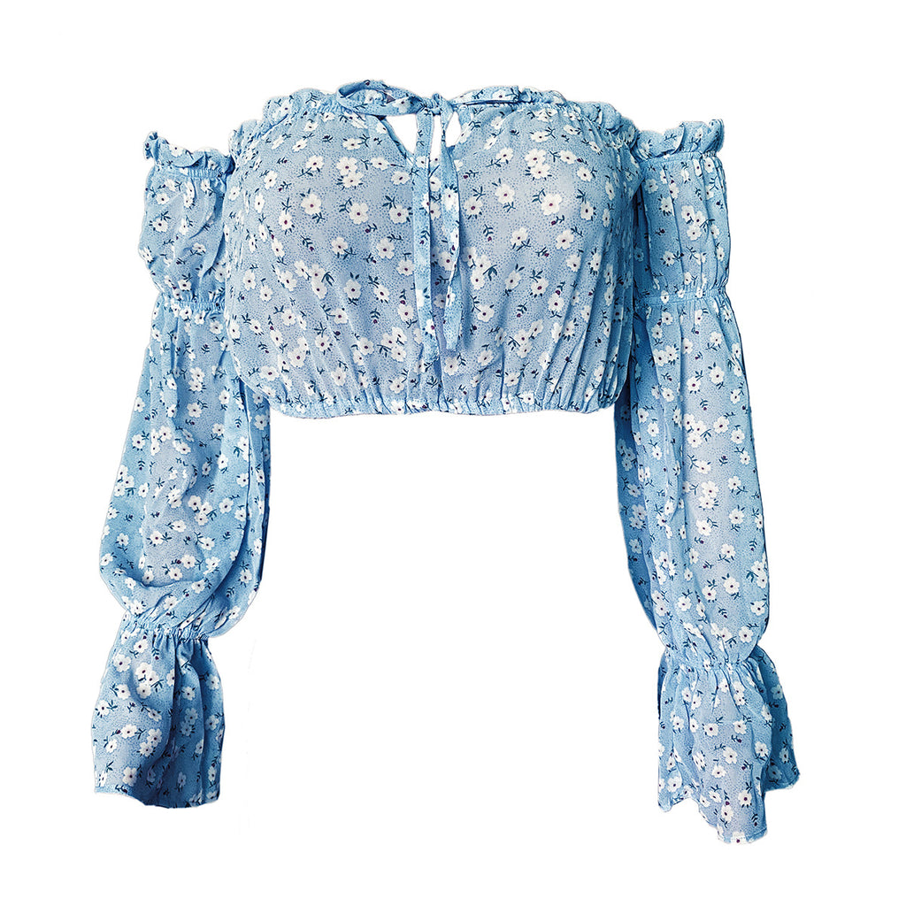 Long-Sleeved Women'S Floral Print Chiffon Shirt Top
