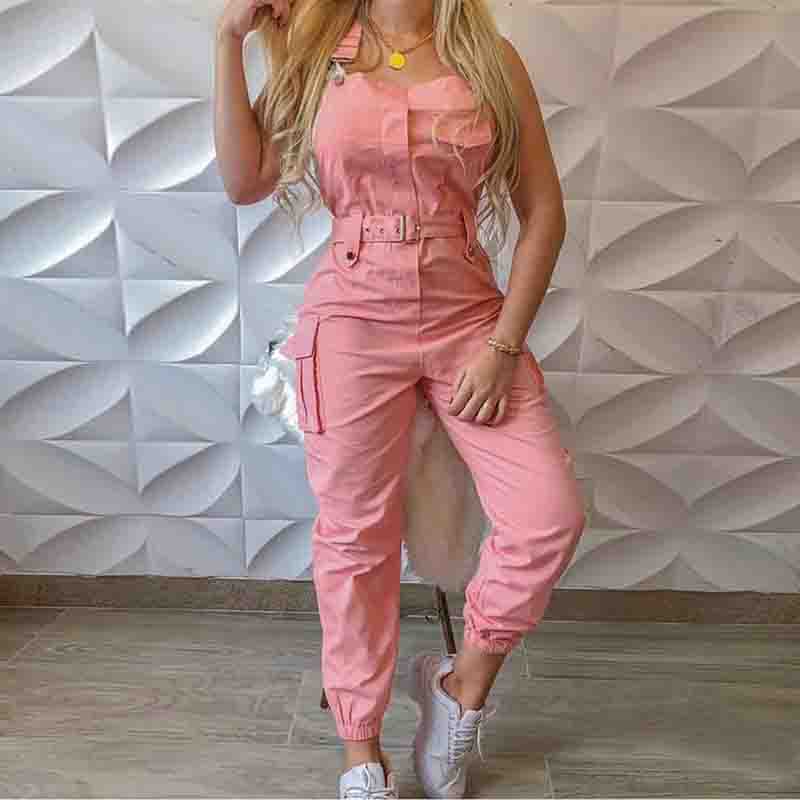 Solid Color Sleeveless Casual Jumpsuit