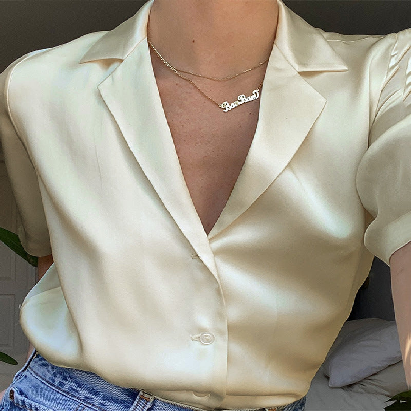 Short-Sleeved Solid Color Cardigan Shirt Top