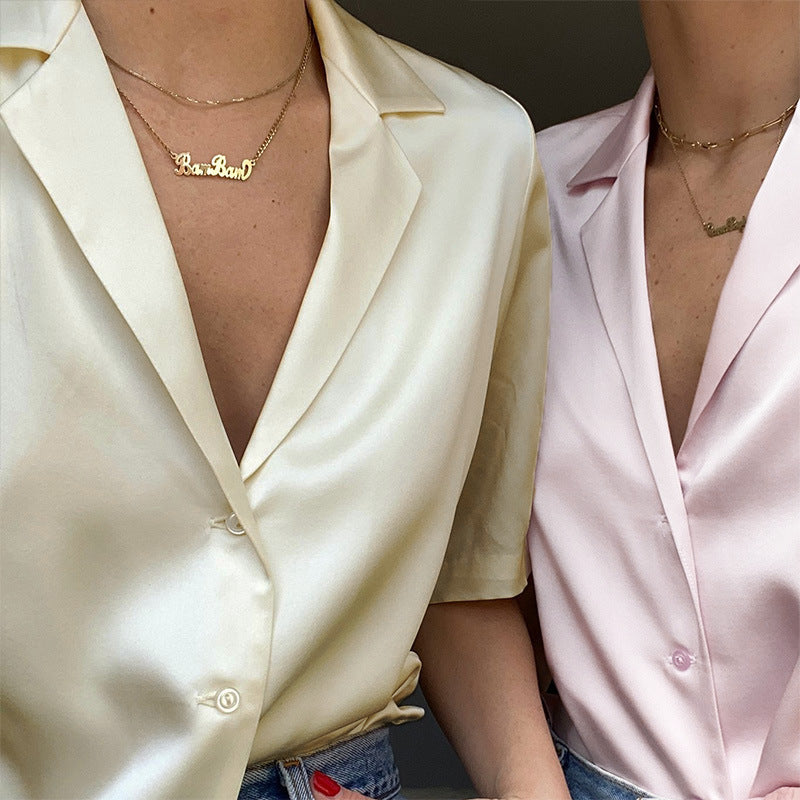 Short-Sleeved Solid Color Cardigan Shirt Top