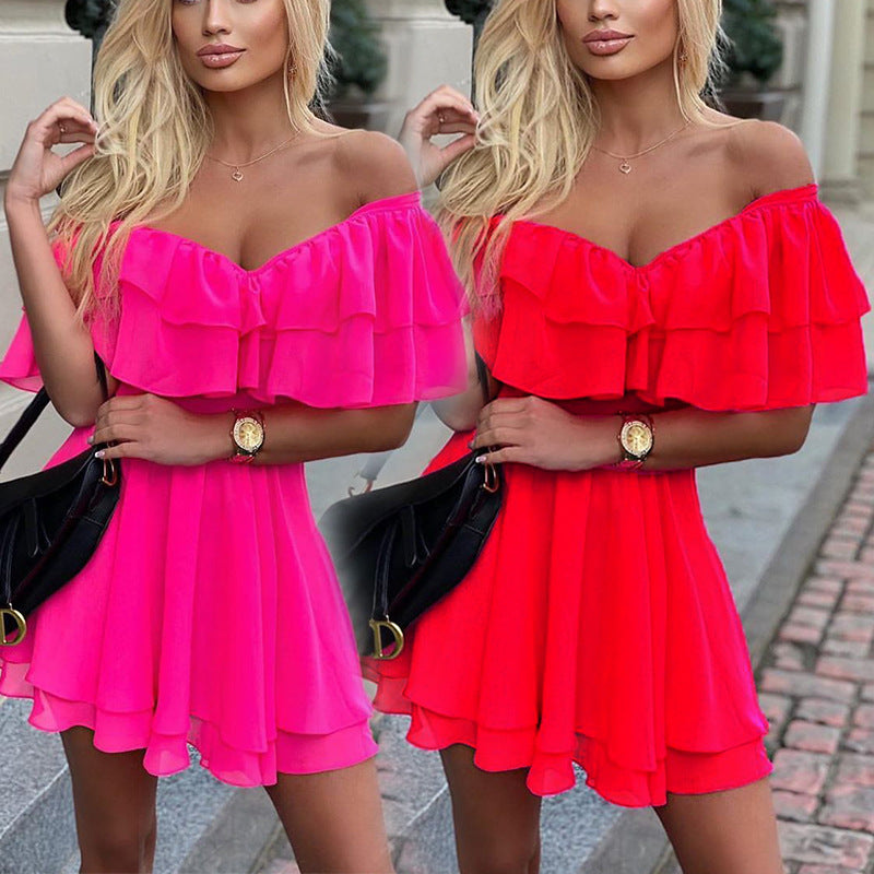 Slim V-Neck Strapless Fashion Dress