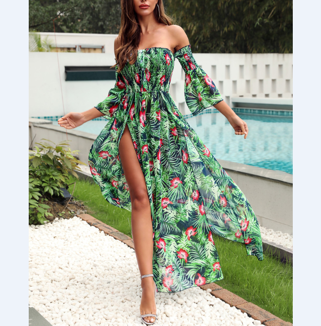 Women'S Sexy One-Shoulder Split High Waist Dress