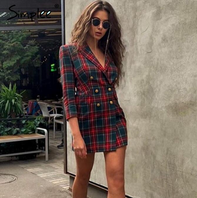 Long Sleeve High Waist Plaid Dress