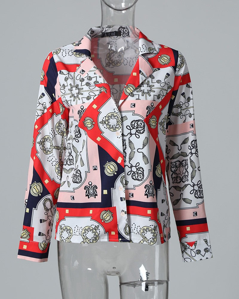 Printed Long-Sleeved Cardigan Chain Shirt