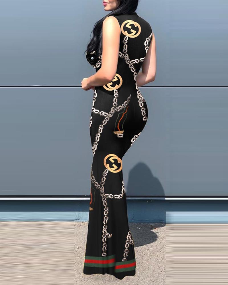 Sexy Fashion Sleeveless V-Neck Print Stitching Dress