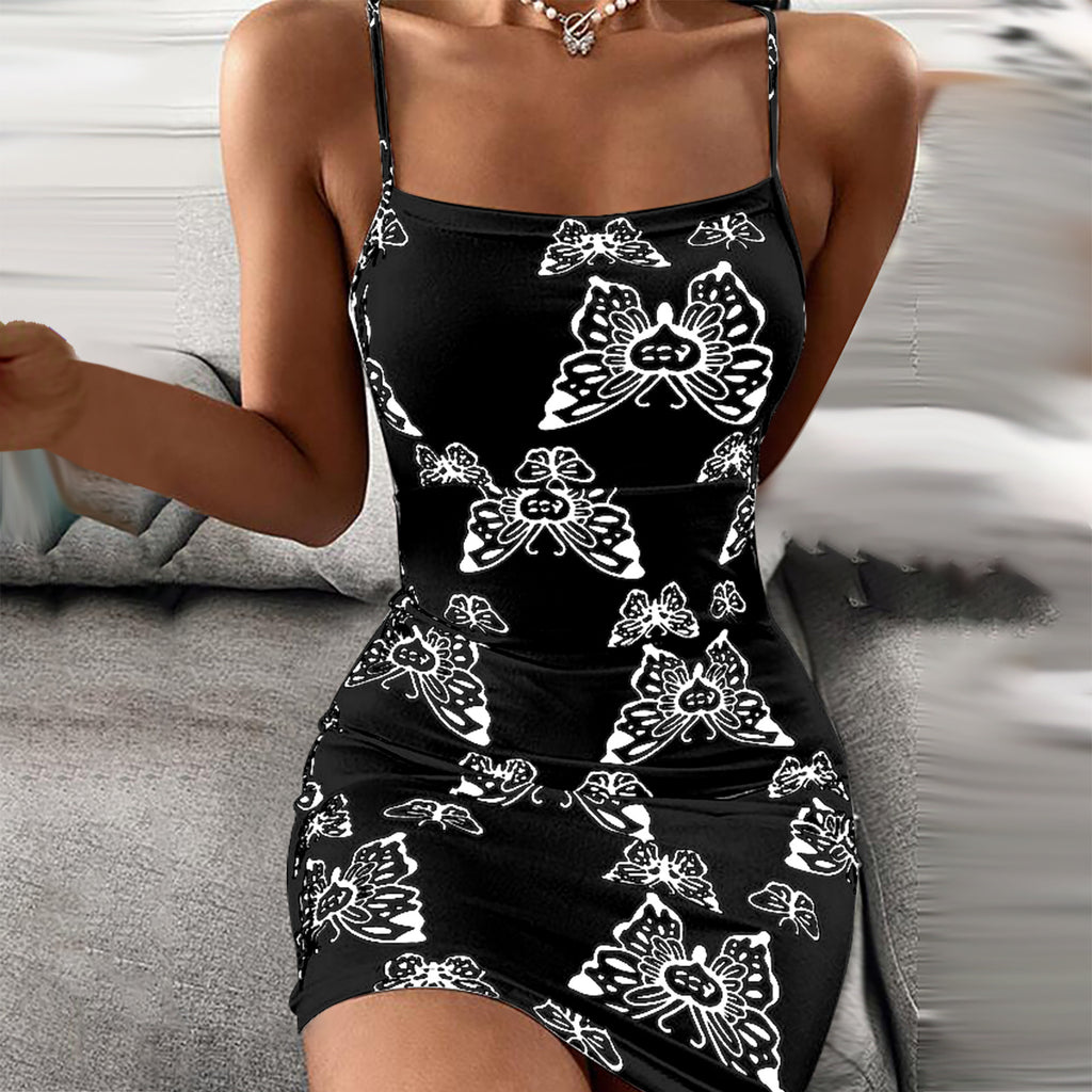 Women's Sexy Slim Printed Sling Sleeveless Dress