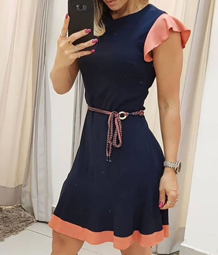 Solid Color Round Neck Dress