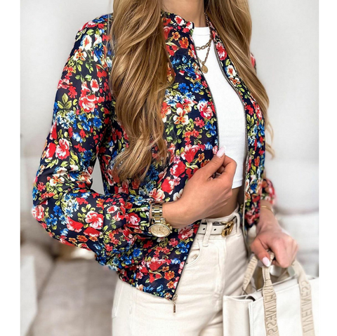 Fashion Flower Pattern Long Sleeve Coat Cardigan Jacket