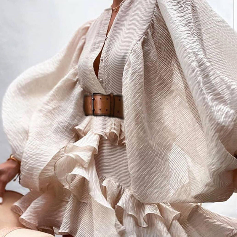 Women's Solid Color Long Sleeve Flounced Dress