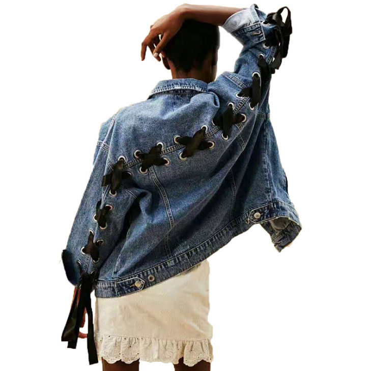 Long-Sleeved Bowknot Denim Jacket