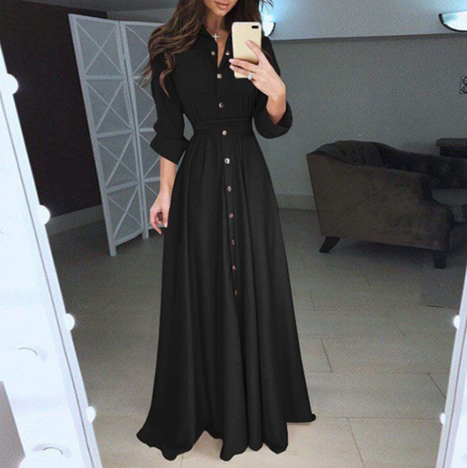 Women Button Down Maxi Shirt Dress