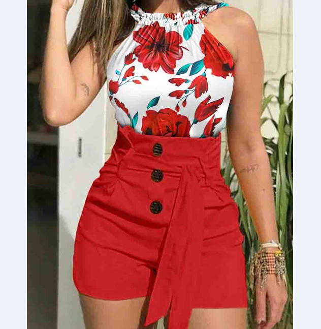 Design Print Sleeveless Two-piece Set