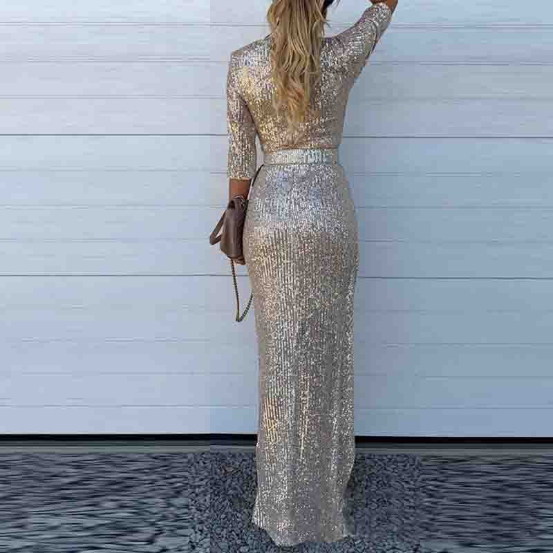 Casual V-Neck Sequin Dress