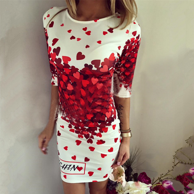 Round neck short sleeve printed dress