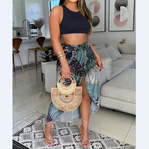Lovely Round Neck Sleeveless Printed Piece Pants