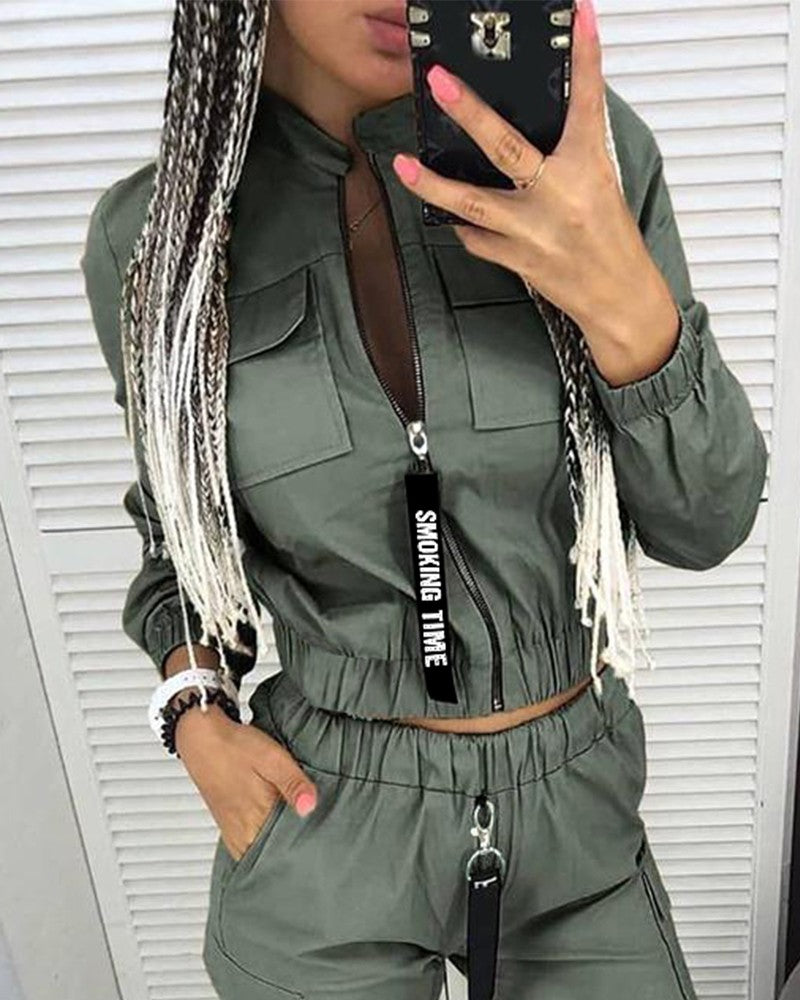 Solid Color Casual Trousers Two-Piece Set