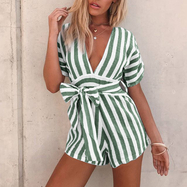 V-Neck Short Sleeve Romper Jumpsuit