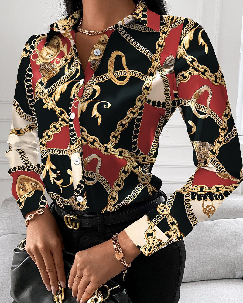 Women's Long Sleeve Printed Cardigan Shirt