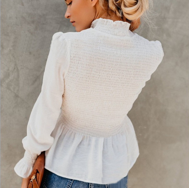 Sexy Chiffon Long-Sleeved High-Necked Shirt