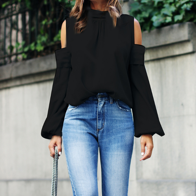 Loose Women's Long Sleeve Shirt Off Shoulder Top