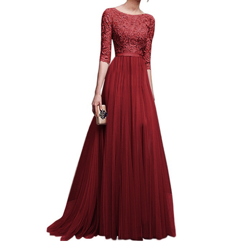 Fashion Half Sleeve Long Lace Dress